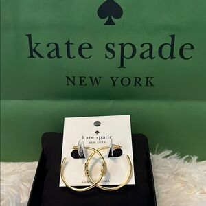 NEW! Kate Spade Gold and Cubic Zirconia Pave Spade Hoop Earrings